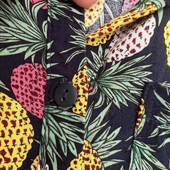Love Notes Pineapple Button Down Shirt boxy Cropped Top SMALL Y2K - Picture 6 of 10